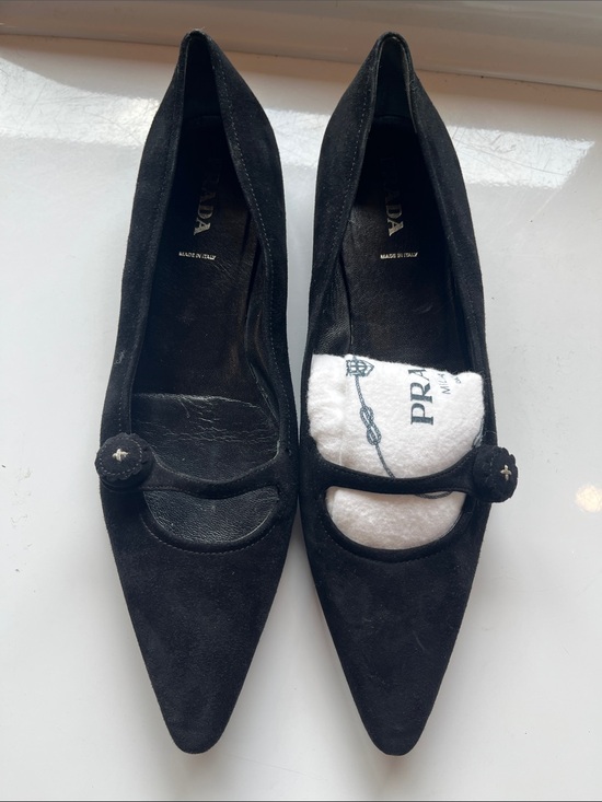 Prada Shoes - Prada Black Suede Pointed-Toe Mary Jane Flats
